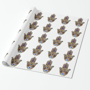 Papel De Regalo Judaica Hamsa Hearts Flowers Opal Art Print