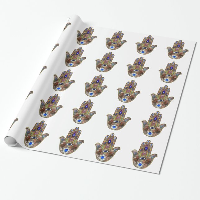 Papel De Regalo Judaica Hamsa Hearts Flowers Opal Art Print (Desenrollado)
