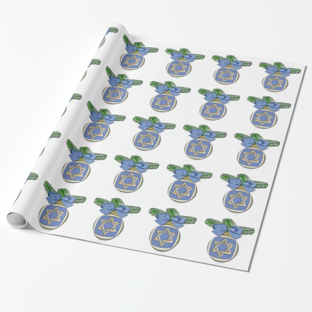 Papel De Regalo Judaica Hanukkah Star Of David Ornament Print (Desenrollado)