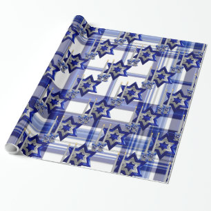 Papel De Regalo Judía-Candlesticks-and-Star-1-Plaid
