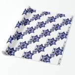 Papel De Regalo Judío-Candlesticks-and-Star-1-Blanco<br><div class="desc">Judío-Candlesticks-and-Star-1 De mi nueva colección judía llegando a las tiendas ahora... Candlesticks-and-Star-1. Una gran estrella de David de tres capas (digital) martillada por tres capas con dos candelabros y portaobjetos decorativos. Las velas aparecen encendidas. La estrella y los portaobjetos son azul y plata. Este diseño está disponible en diversos patrones...</div>
