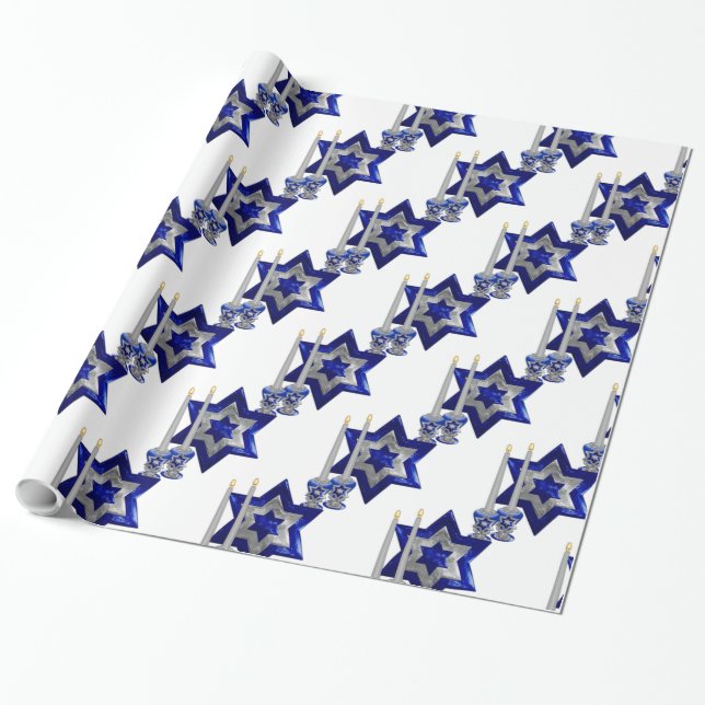Papel De Regalo Judío-Candlesticks-and-Star-1-Blanco (Desenrollado)