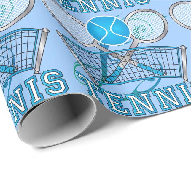 Papel De Regalo Juego de pelota azul del tenis (Esquina del rollo)