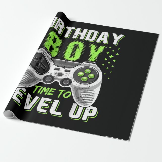 Papel De Regalo Juego de video Level Up Birday Boy (Desenrollado)