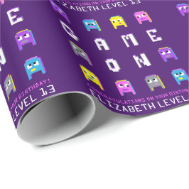 Papel De Regalo Juego en píxel jugadores alienígenas púrpura 13 añ