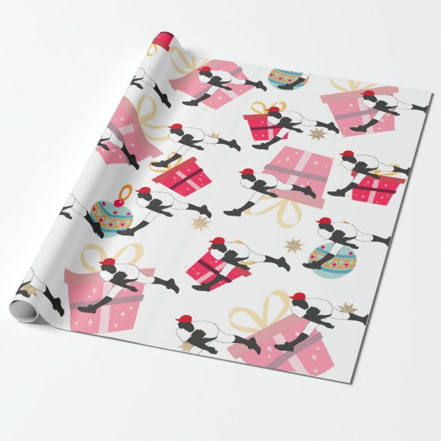 Papel De Regalo Jugador de béisbol con regalo de Navidades (Desenrollado)