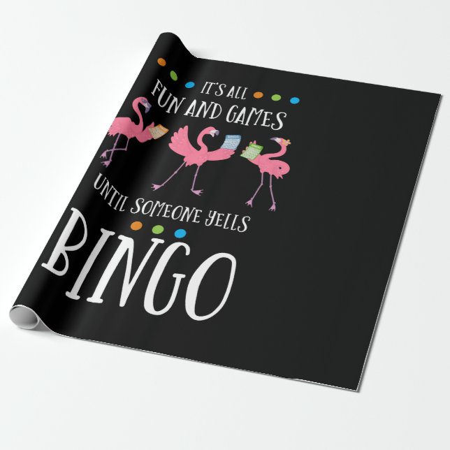 Papel De Regalo Jugador de Bingo, Flamingo, Bolas de Bingo (Desenrollado)