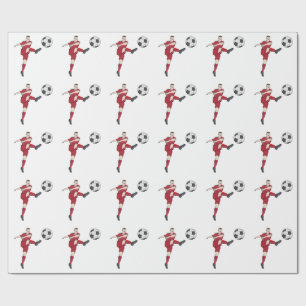 Papel De Regalo Jugador de Fútbol Retro Pateando Pelota Acción de