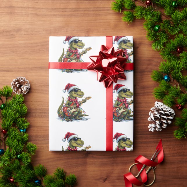 Papel De Regalo Jugador de guitarra de dinosaurio navidad (Regalo de vacaciones)