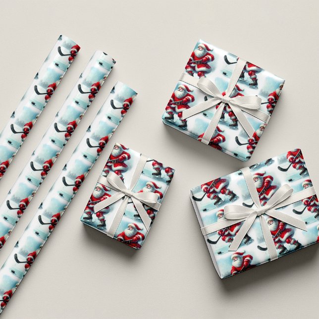 Papel De Regalo Jugador de hockey de Santa Navidades envolviendo p (Santa Hockey Player Christmas Wrapping Paper)