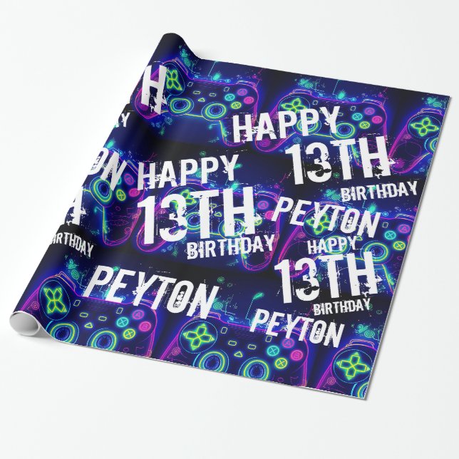 Papel De Regalo Jugador de video Arcade Gaming Level Up Cumpleaños (Desenrollado)