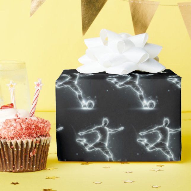 Papel De Regalo Jugador Neon Soccer En Negro (Fiesta de cumpleaños )