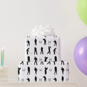 Papel De Regalo Jugadores de golf en blanco y negro Monograma de l