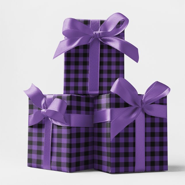 Papel De Regalo Juguete de búfalo morado y negro medio (Medium Purple and Black Buffalo Plaid Wrapping Paper)