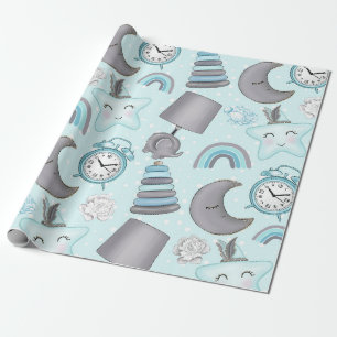 PAPEL DE REGALO JUGUETES DE BABY BLUE & GRY ELEPHANTS