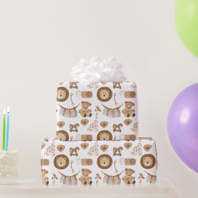 Papel De Regalo Juguetes de infancia, leones, osos, caballos rocos (Regalos de fiesta)