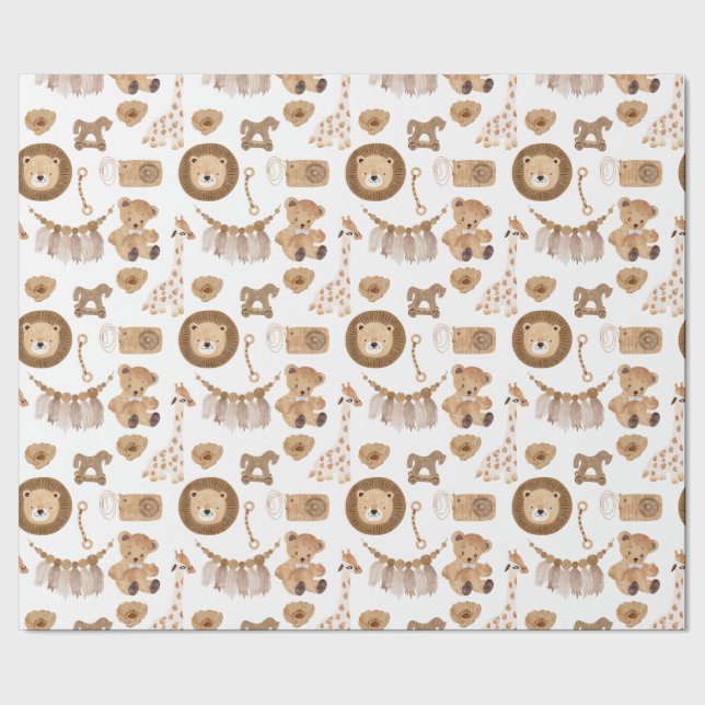 Papel De Regalo Juguetes de infancia, leones, osos, caballos rocos (Costura)