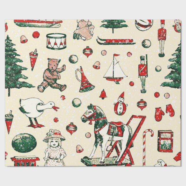 Papel De Regalo Juguetes de la cosecha verde de los juegues del ca (Costura)