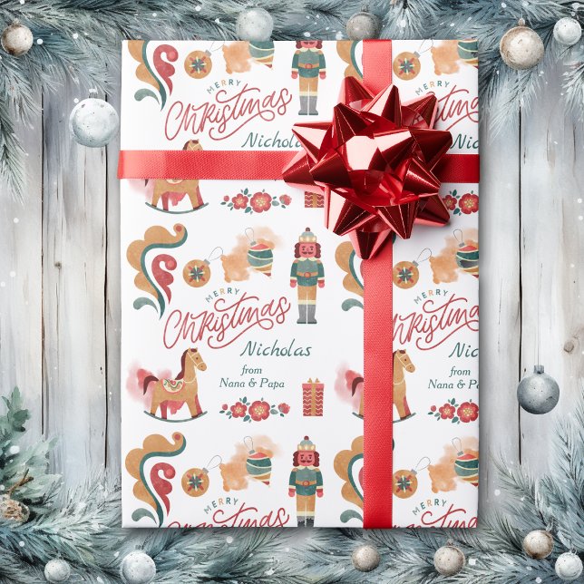 Papel De Regalo Juguetes de madera Feliz Navidad personalizado (Subido por el creador)