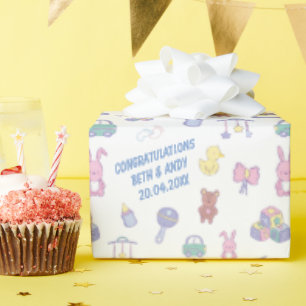 Papel De Regalo Juguetes Pastel Género Baby Shower Neutral