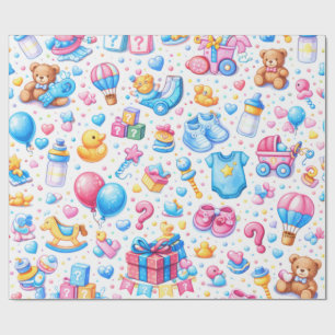 Papel De Regalo Juguetes Rosa Azul Pastel