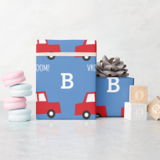Papel De Regalo Juguetes transporte Cute Coche Rojo Monograma Cump