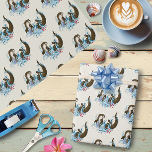 Papel De Regalo Juguuetón Azul Nutria de Río Caprichosa Salpicadur