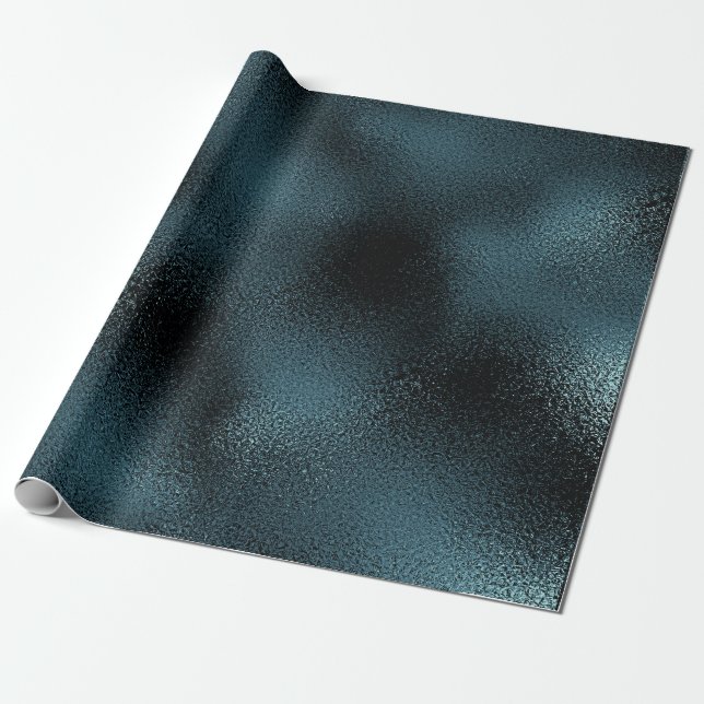 Papel De Regalo Jungla acuática Verde azulada Azul Glam Negro bril (Desenrollado)