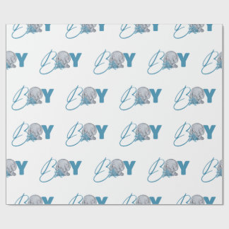 Papel De Regalo Jungla de animal de elefante bebé azul guión guard