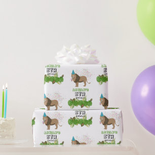 Papel De Regalo Jungla de Leones con animales de fiesta de cumplea