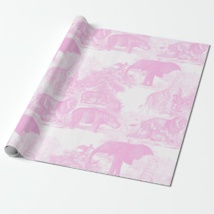 Papel De Regalo Jungla de tela rosa Animales Safari Chinoiserie