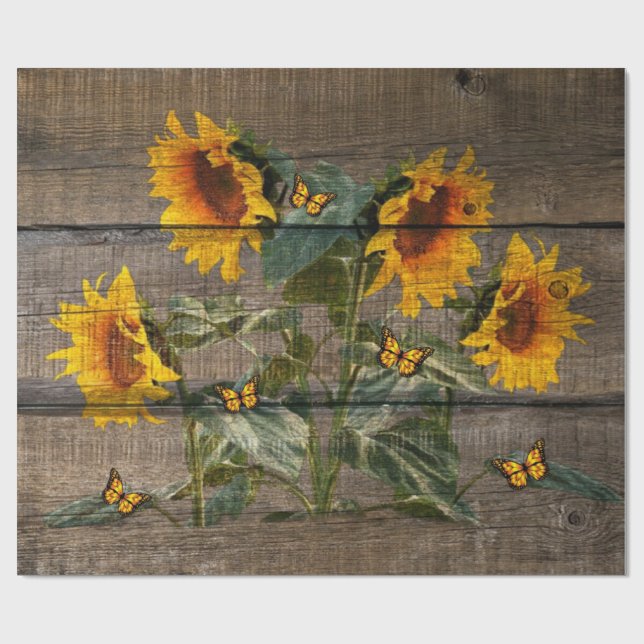 Papel De Regalo Junta de Barras Rusas de Mariposas de girasoles (Superficie plana)