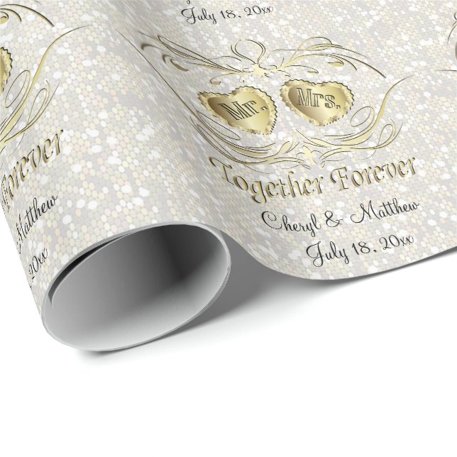 Papel De Regalo Juntos por siempre | Confetti Boda blanco (Esquina del rollo)