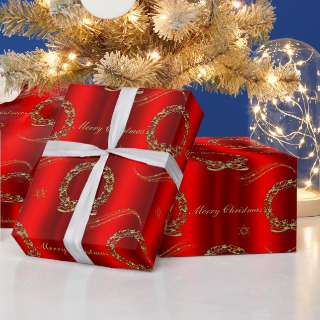 Papel De Regalo Juramentos de oro festivos sobre Navidades rojos (Vacaciones)