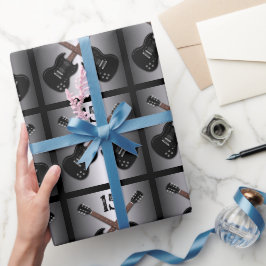 Papel De Regalo Juvenete de regalo de cumpleaños negro de guitarra