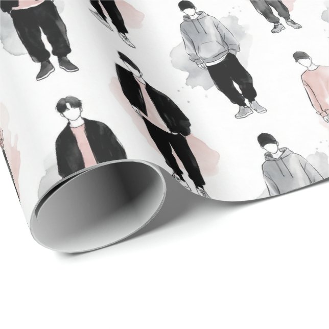 Papel De Regalo K-Pop Idols Silhouette Aesthetic Seamless Pattern  (Esquina del rollo)