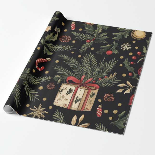 Papel De Regalo Kadopapier kerst zwart (Desenrollado)