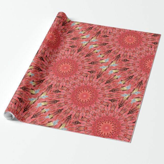 Papel De Regalo Kaleidoscope Diseño Rojo floral (Desenrollado)