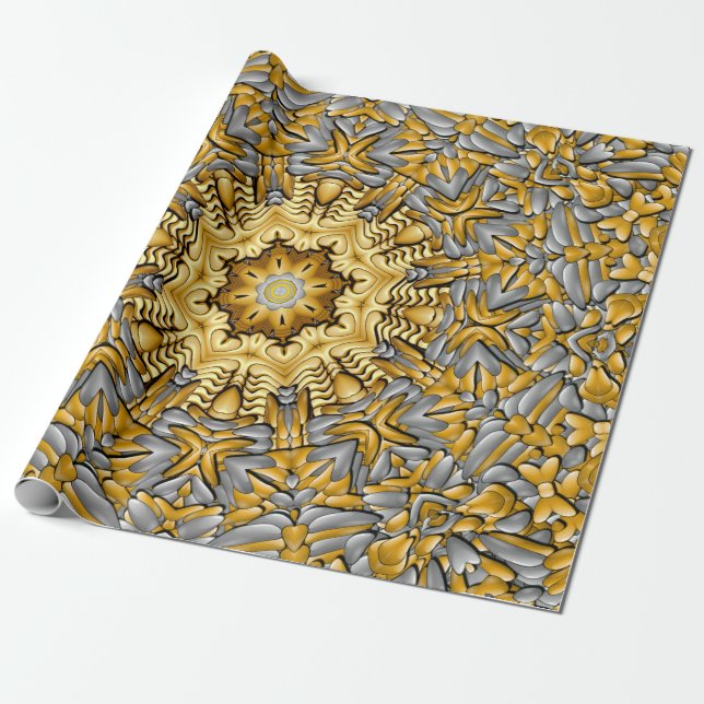 Papel De Regalo Kaleidoscopio Metalizado de plata dorada preciada (Desenrollado)