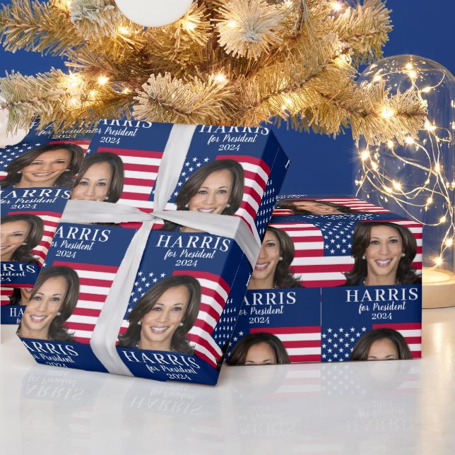 Papel De Regalo Kamala Harris Por El Presidente 2024 (Vacaciones)
