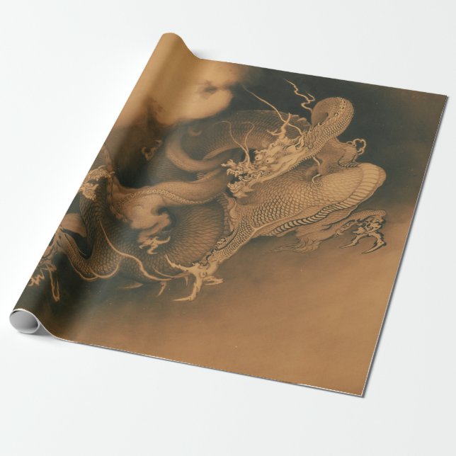 Papel De Regalo Kanō Hōgai Dos dragones en las nubes (Desenrollado)