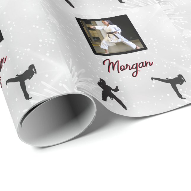 Papel De Regalo Karate Winter Wonder Foto y nombre personalizados (Esquina del rollo)