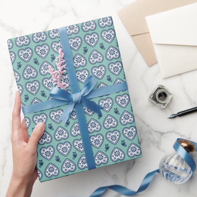 Papel De Regalo ‘Karlek’ Heartt  gift wrapping Paper (navy, teal) (Regalar)