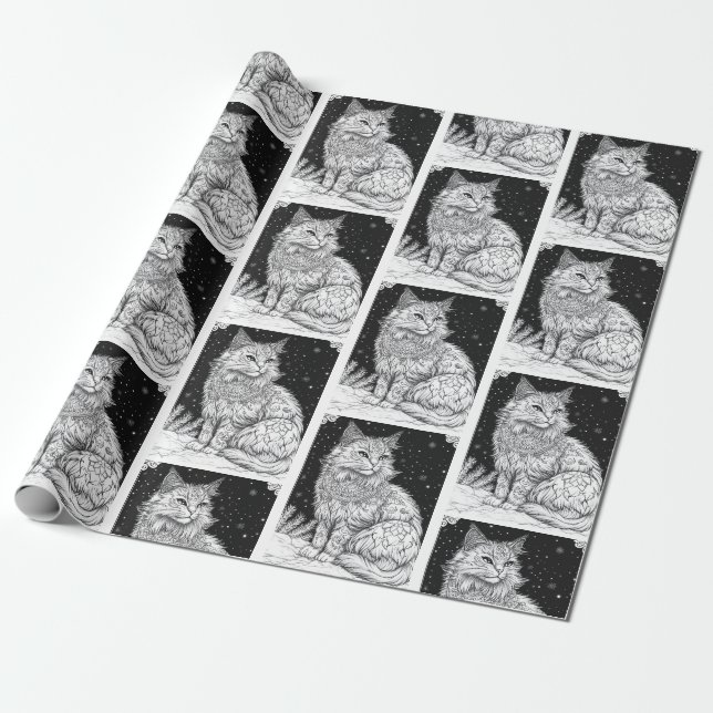 Papel De Regalo Katze mit Mandala unterm Sternenhimmel (Desenrollado)