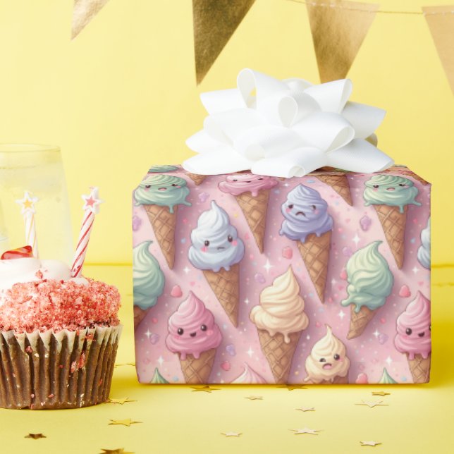 Papel De Regalo Kawaii Art Ice Cream Cones (Fiesta de cumpleaños )