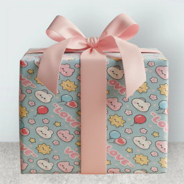 Papel De Regalo Kawaii Balloons Bunny Cherry Blossoms Pattern