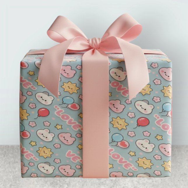 Papel De Regalo Kawaii Balloons Bunny Cherry Blossoms Pattern (Subido por el creador)