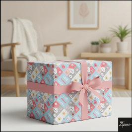 Papel De Regalo Kawaii Blossom Bunny Grid Pattern Frame