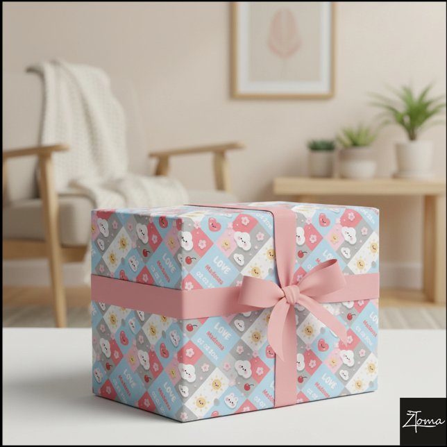Papel De Regalo Kawaii Blossom Bunny Grid Pattern Frame (Subido por el creador)