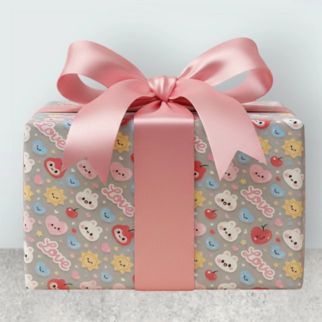 Papel De Regalo Kawaii Bunny Hearts Love Seamless Pattern (Subido por el creador)